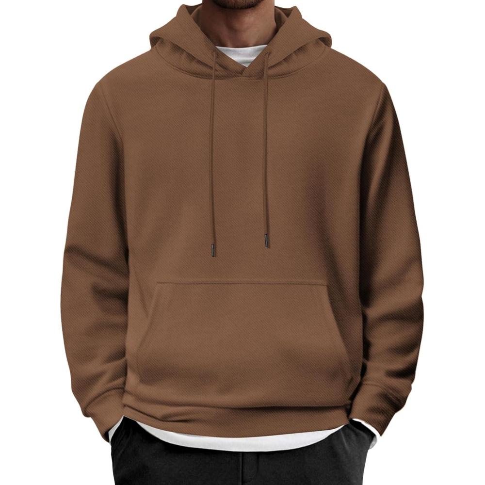 imageCOOFANDY Mens Hoodie Long Sleeve Casual Pullover Hooded Sweatshirt Fashion Drawstring Hoodies with PocketBrown