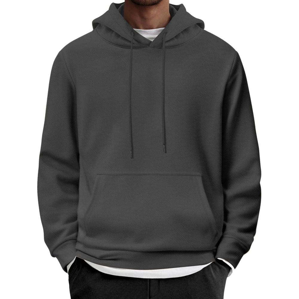 imageCOOFANDY Mens Hoodie Long Sleeve Casual Pullover Hooded Sweatshirt Fashion Drawstring Hoodies with PocketDark Grey