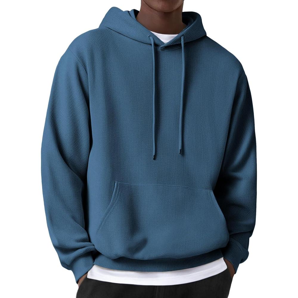 imageCOOFANDY Mens Hoodie Long Sleeve Casual Pullover Hooded Sweatshirt Fashion Drawstring Hoodies with PocketDenim Blue