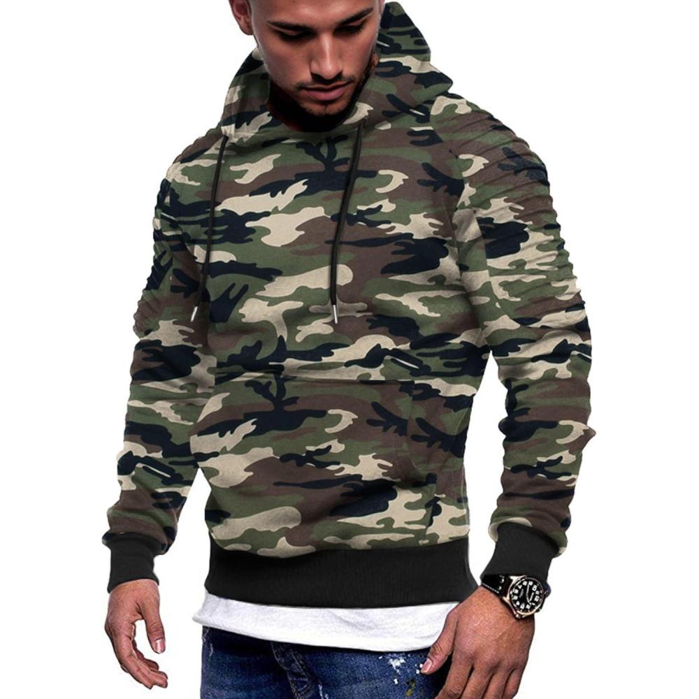 imageCOOFANDY Mens Hoodie Long Sleeve Casual Pullover Hooded Sweatshirt Fashion Drawstring Hoodies with PocketGreen Camo