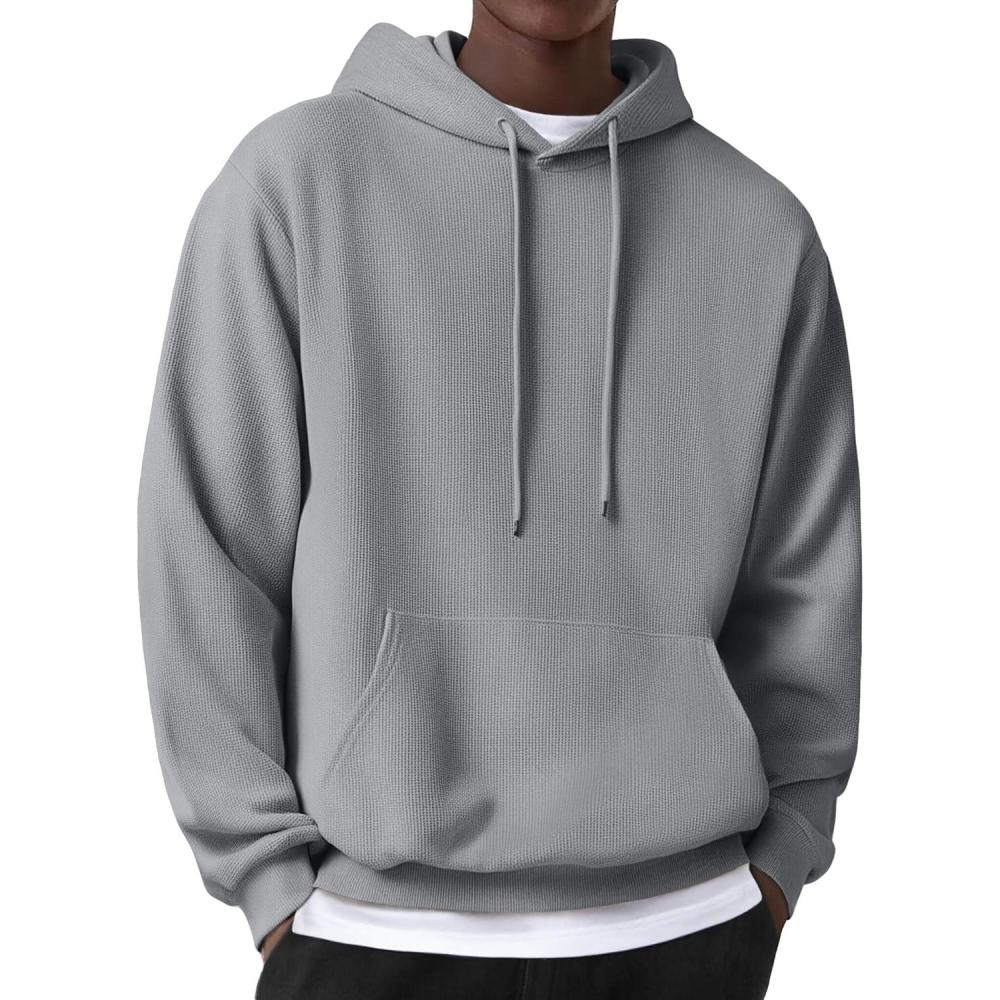 imageCOOFANDY Mens Hoodie Long Sleeve Casual Pullover Hooded Sweatshirt Fashion Drawstring Hoodies with PocketLight Grey