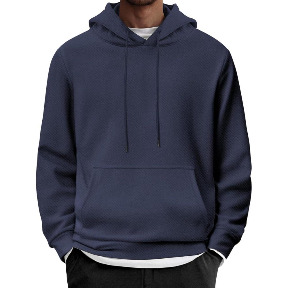 imageCOOFANDY Mens Hoodie Long Sleeve Casual Pullover Hooded Sweatshirt Fashion Drawstring Hoodies with PocketNavy Blue