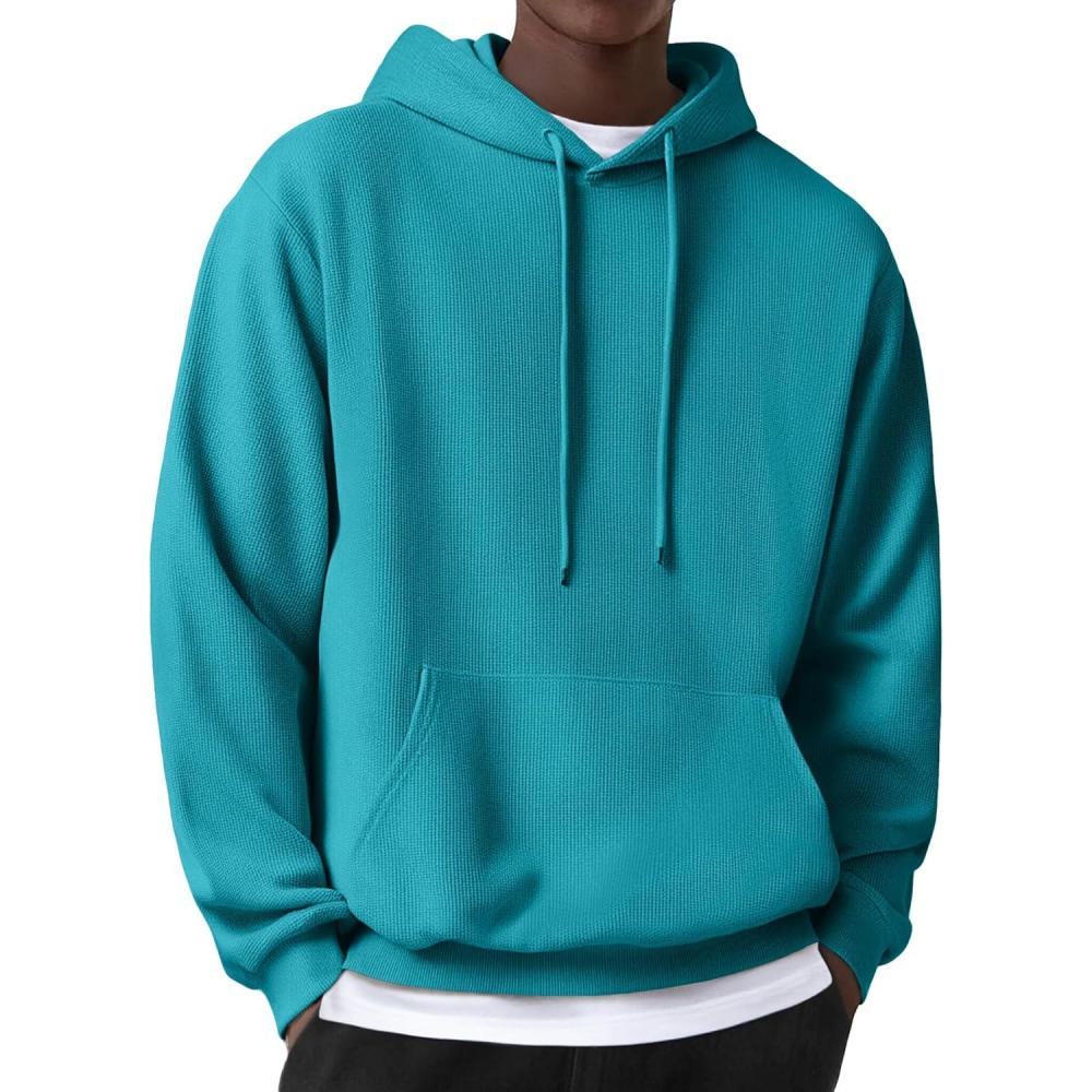 imageCOOFANDY Mens Hoodie Long Sleeve Casual Pullover Hooded Sweatshirt Fashion Drawstring Hoodies with PocketPeacock Blue