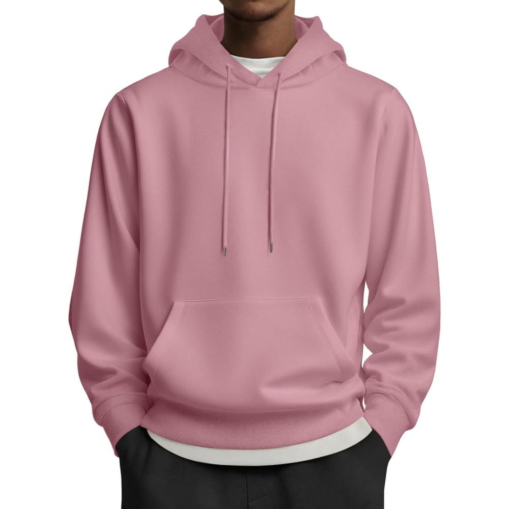 imageCOOFANDY Mens Hoodie Long Sleeve Casual Pullover Hooded Sweatshirt Fashion Drawstring Hoodies with PocketPink