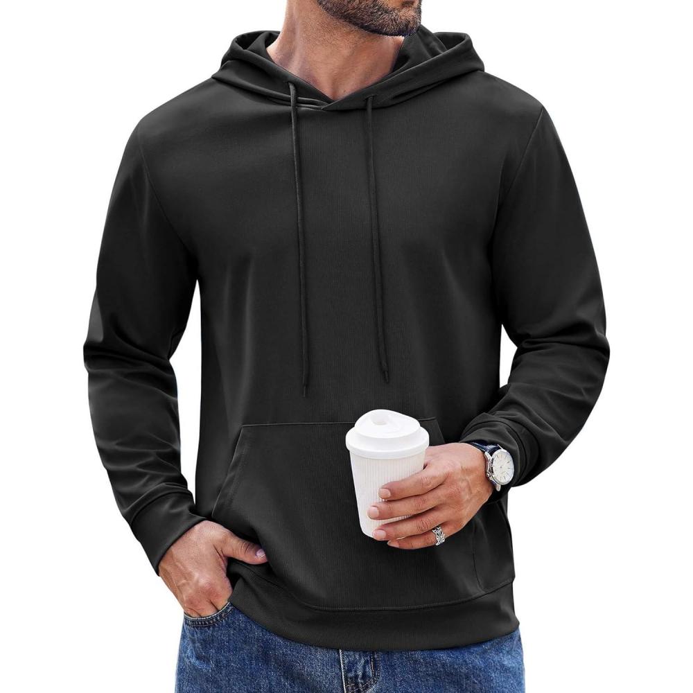 imageCOOFANDY Mens Hoodie Long Sleeve Hooded Pullover Casual Fashion Sweatshirts Drawstring Gym Hooded with Kanga PocketBlack