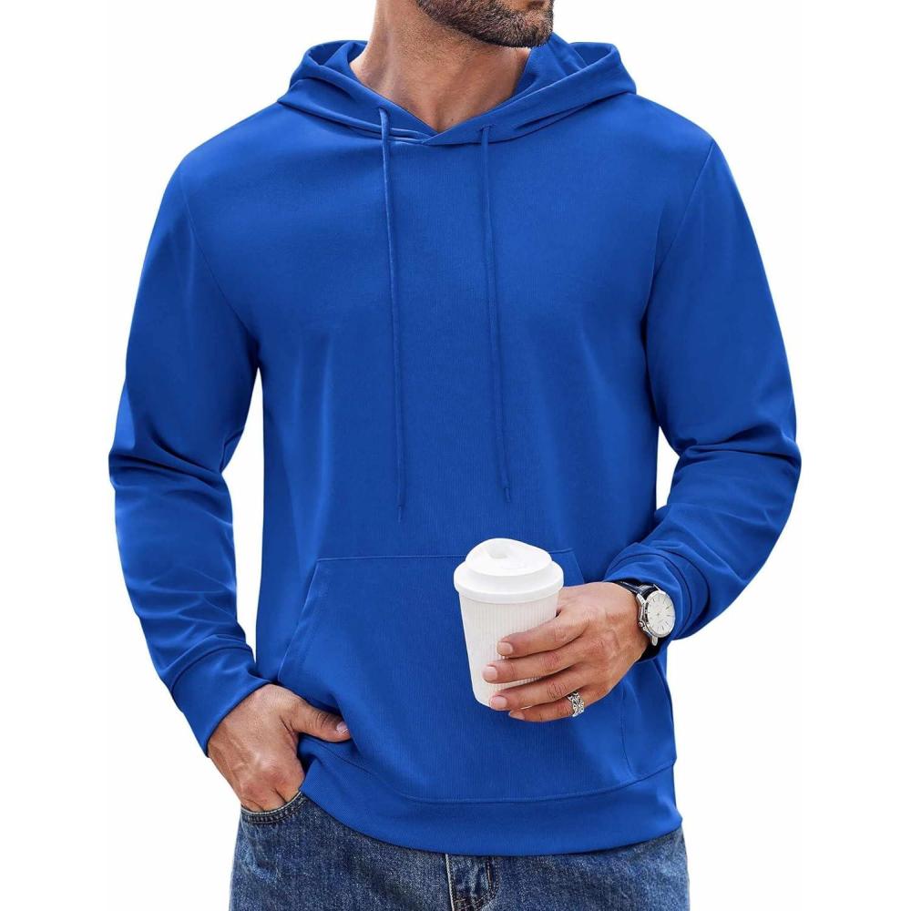 imageCOOFANDY Mens Hoodie Long Sleeve Hooded Pullover Casual Fashion Sweatshirts Drawstring Gym Hooded with Kanga PocketBlue
