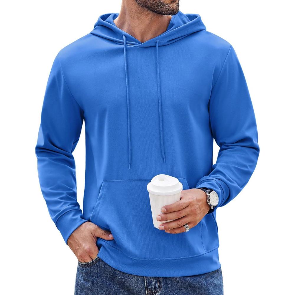 imageCOOFANDY Mens Hoodie Long Sleeve Hooded Pullover Casual Fashion Sweatshirts Drawstring Gym Hooded with Kanga PocketClear Blue