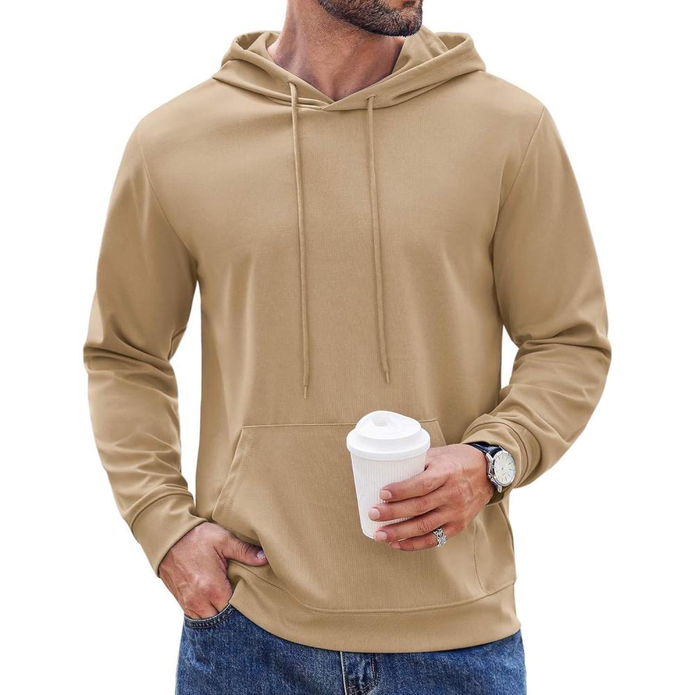 imageCOOFANDY Mens Hoodie Long Sleeve Hooded Pullover Casual Fashion Sweatshirts Drawstring Gym Hooded with Kanga PocketKhaki