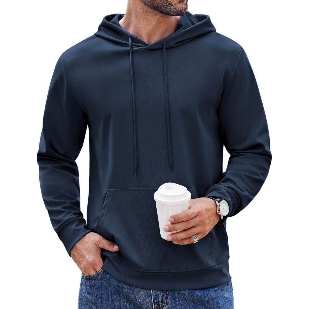 imageCOOFANDY Mens Hoodie Long Sleeve Hooded Pullover Casual Fashion Sweatshirts Drawstring Gym Hooded with Kanga PocketNavy Blue
