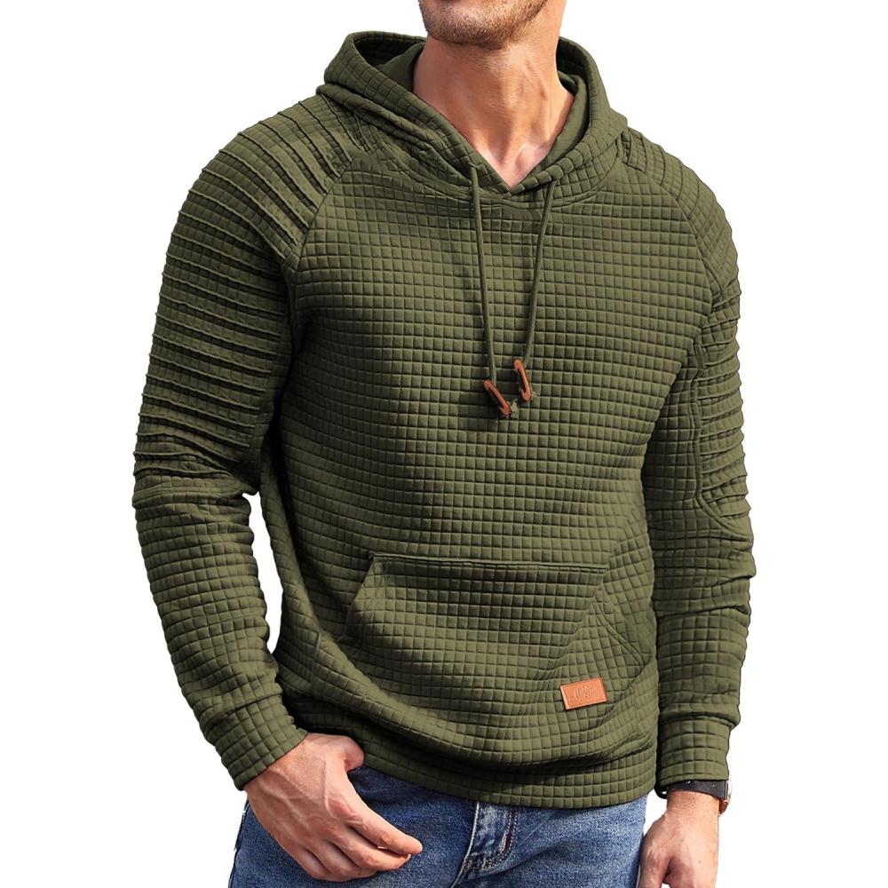 imageCOOFANDY Mens Hoodies Pullover Casaul Long Sleeve Drawstring Waffle Knit Hooded Sweatshirt with Kanga PocketArmy Green