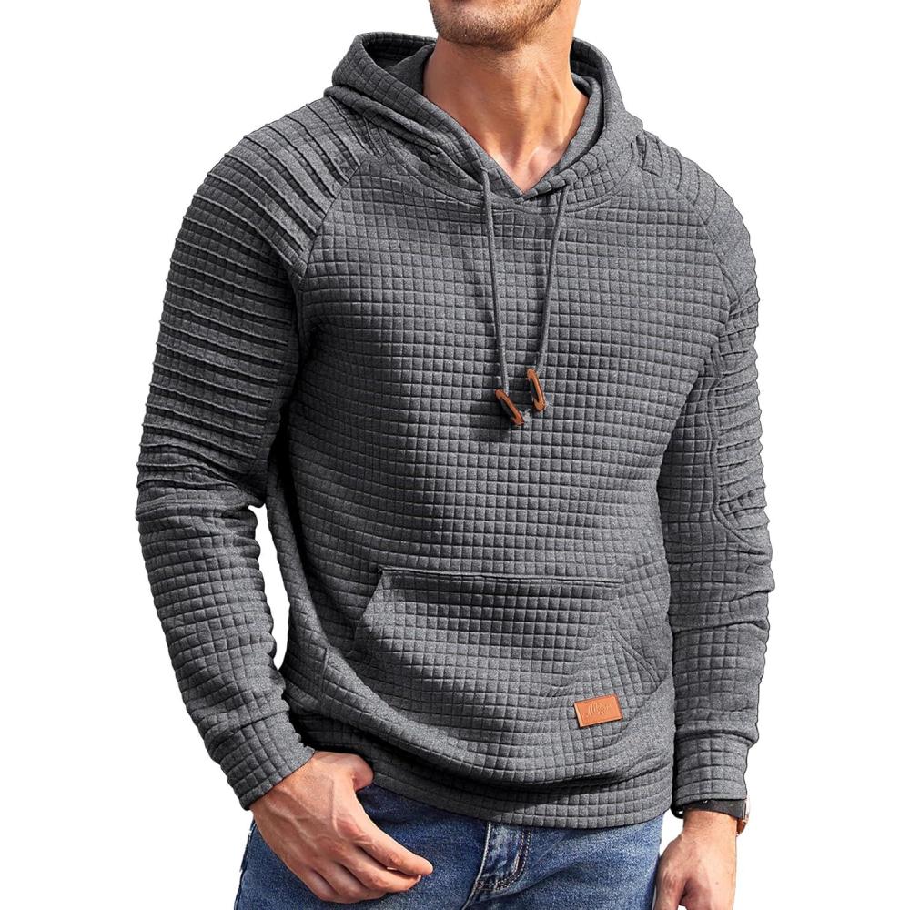 imageCOOFANDY Mens Hoodies Pullover Casaul Long Sleeve Drawstring Waffle Knit Hooded Sweatshirt with Kanga PocketDark Grey