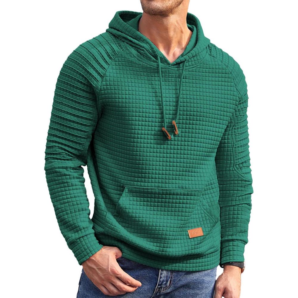 imageCOOFANDY Mens Hoodies Pullover Casaul Long Sleeve Drawstring Waffle Knit Hooded Sweatshirt with Kanga PocketGreen