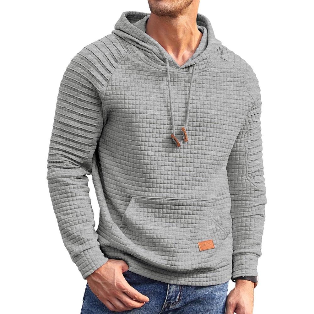 imageCOOFANDY Mens Hoodies Pullover Casaul Long Sleeve Drawstring Waffle Knit Hooded Sweatshirt with Kanga PocketGrey