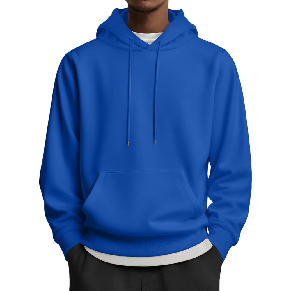 imageCOOFANDY Mens Hoodies Pullover Long Sleeve Casual Fashion Sweatshirts Drawstring Gym Hooded Shirt with Kanga PocketBlue