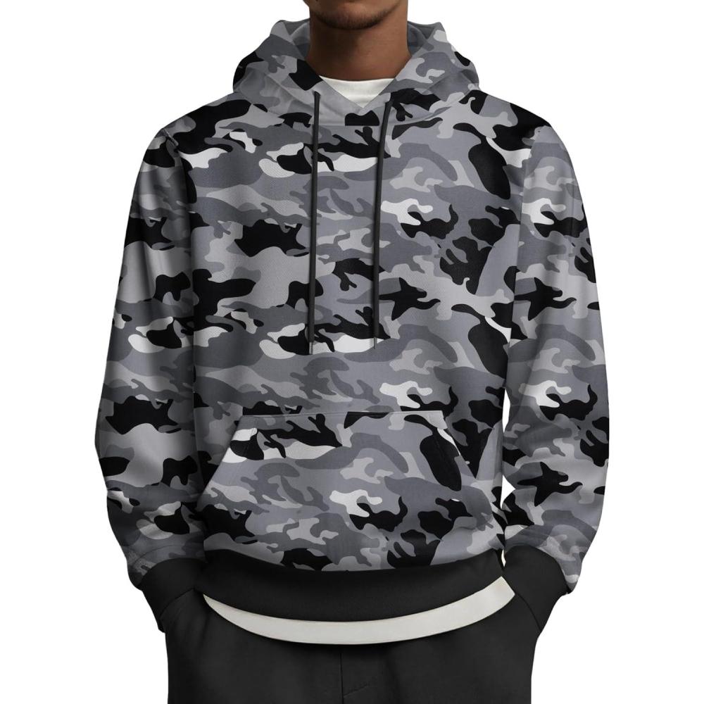 imageCOOFANDY Mens Hoodies Pullover Long Sleeve Casual Fashion Sweatshirts Drawstring Gym Hooded Shirt with Kanga PocketDark Camo