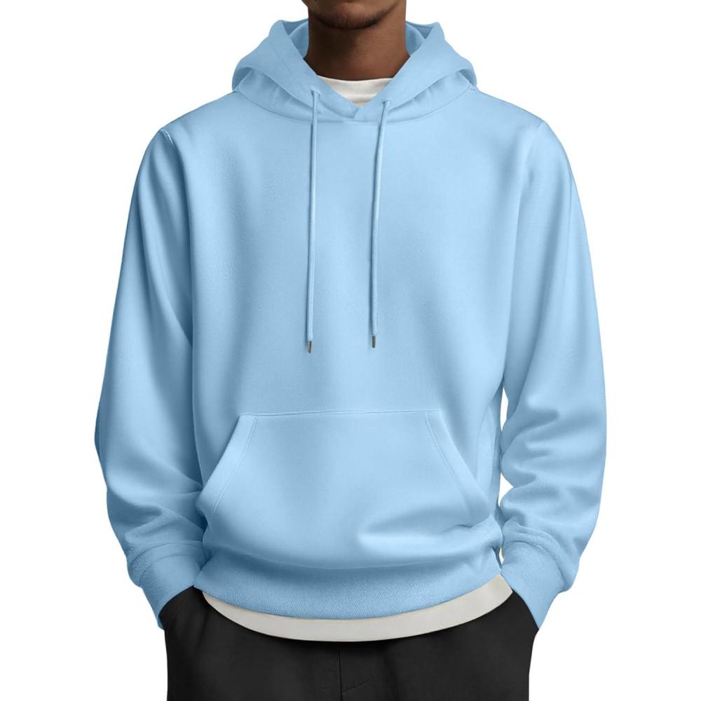 imageCOOFANDY Mens Hoodies Pullover Long Sleeve Casual Fashion Sweatshirts Drawstring Gym Hooded Shirt with Kanga PocketLight Blue