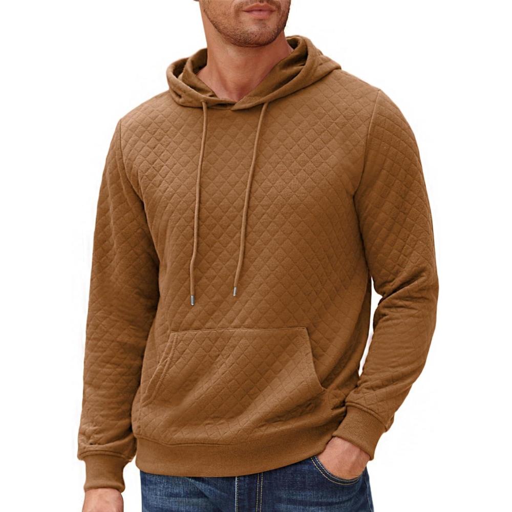 imageCOOFANDY Mens Hoodies Pullover Long Sleeve Casual Fashion Sweatshirts Drawstring Gym Hooded Shirt with Kanga PocketLight Brown