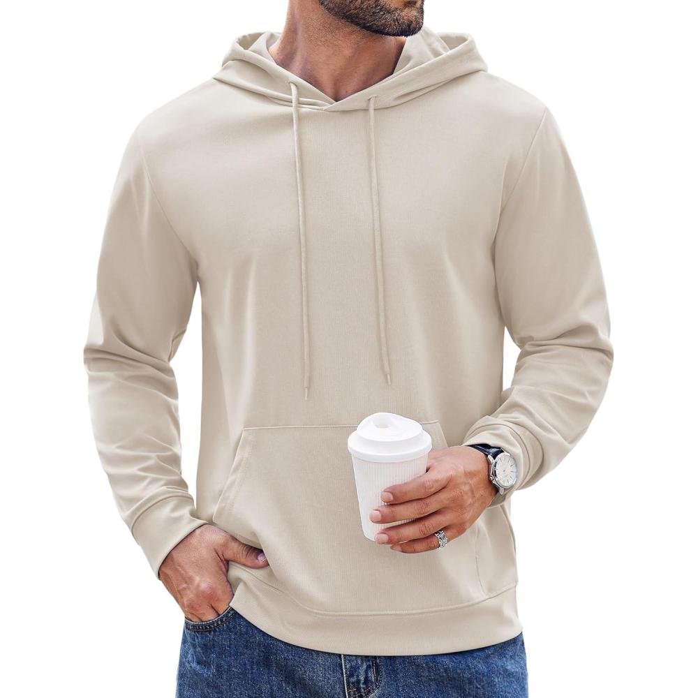 imageCOOFANDY Mens Hoodies Pullover Long Sleeve Casual Fashion Sweatshirts Drawstring Gym Hooded Shirt with Kanga PocketMoon Gray