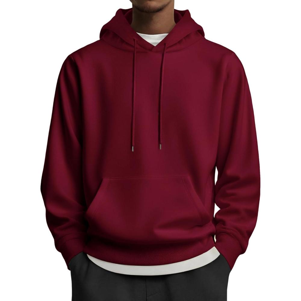 imageCOOFANDY Mens Hoodies Pullover Long Sleeve Casual Fashion Sweatshirts Drawstring Gym Hooded Shirt with Kanga PocketWine Red