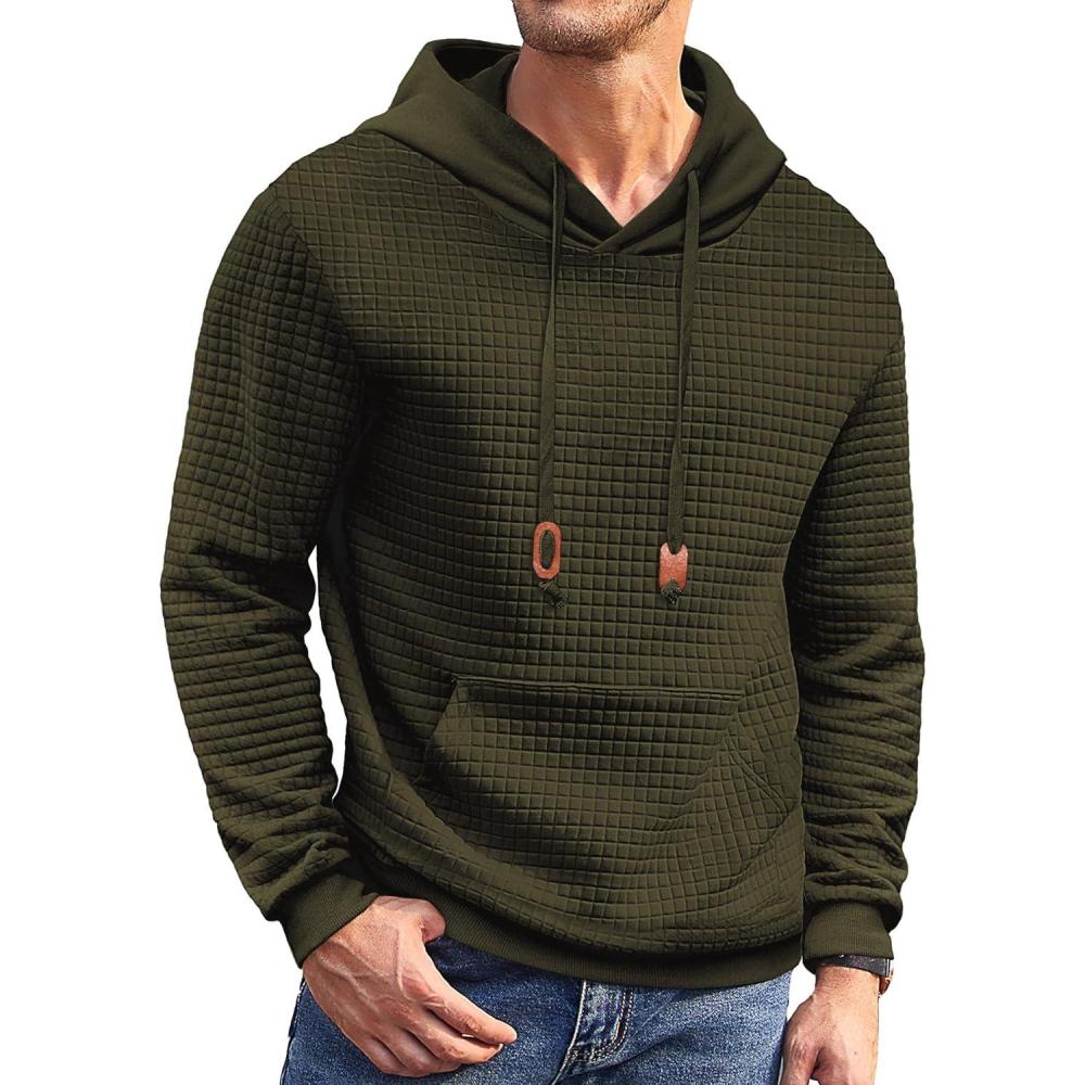 imageCOOFANDY Mens Hoodies Sweatshirts Long Sleeve Fashion Waffle Knit Pullover Hoodie with PocketArmy Green