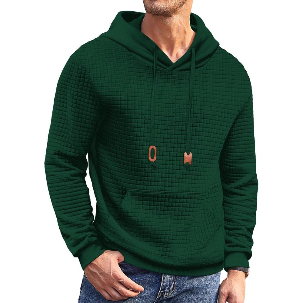 imageCOOFANDY Mens Hoodies Sweatshirts Long Sleeve Fashion Waffle Knit Pullover Hoodie with PocketGreen