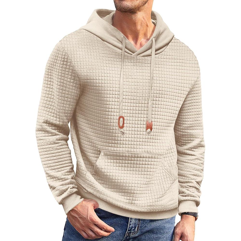 imageCOOFANDY Mens Hoodies Sweatshirts Long Sleeve Fashion Waffle Knit Pullover Hoodie with PocketKhaki