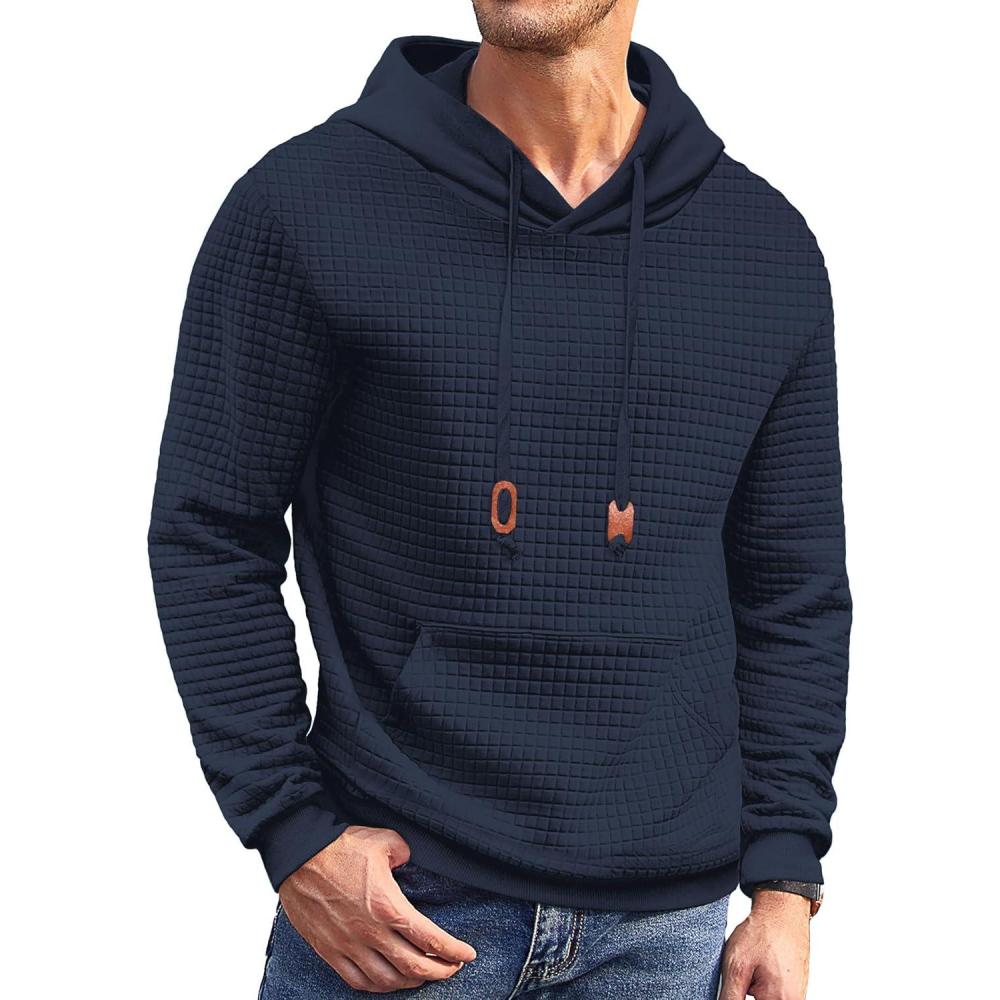 imageCOOFANDY Mens Hoodies Sweatshirts Long Sleeve Fashion Waffle Knit Pullover Hoodie with PocketNavy Blue