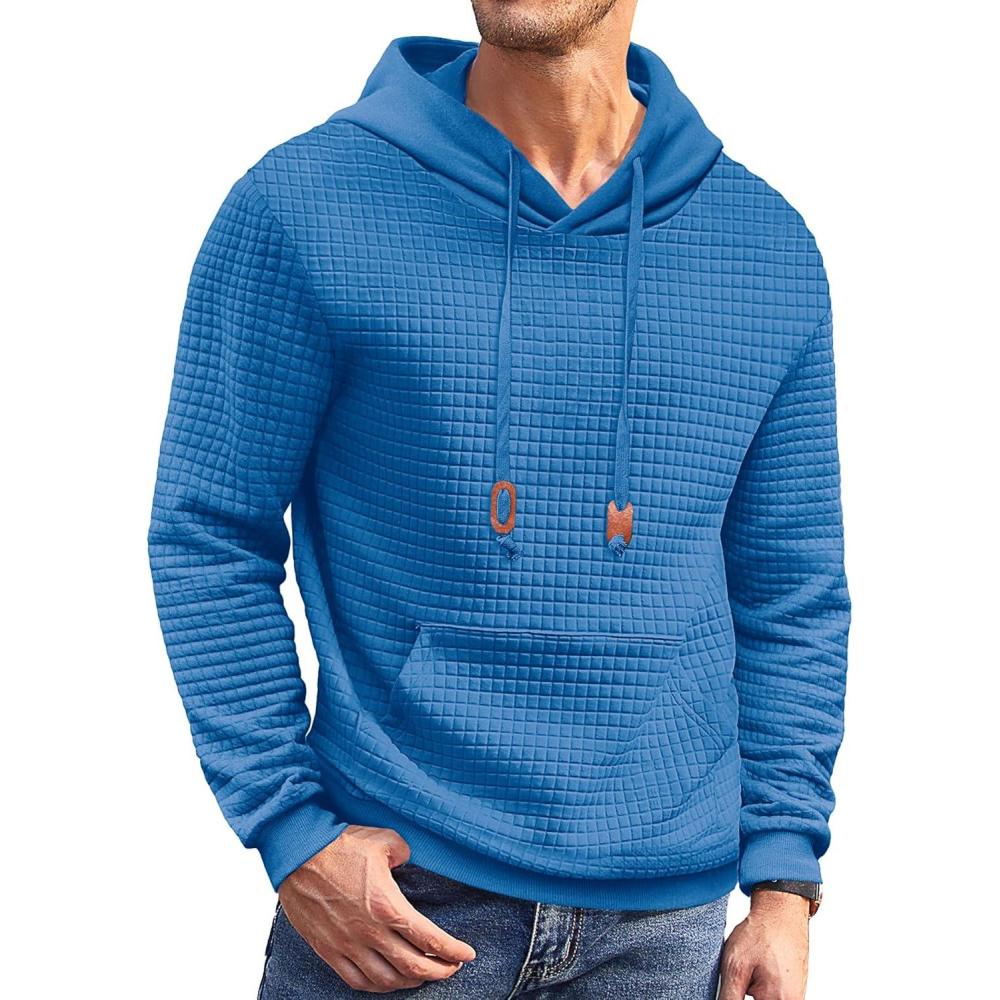 imageCOOFANDY Mens Hoodies Sweatshirts Long Sleeve Fashion Waffle Knit Pullover Hoodie with PocketOcean Blue