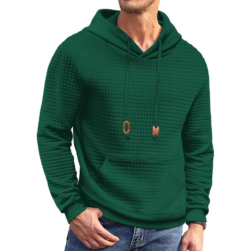 imageCOOFANDY Mens Hoodies Sweatshirts Long Sleeve Fashion Waffle Knit Pullover Hoodie with PocketPine Green