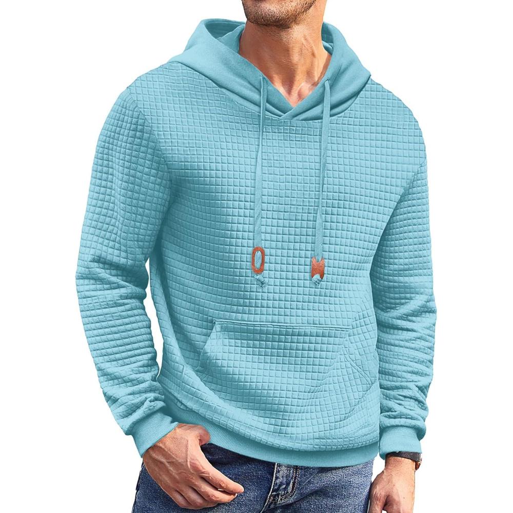 imageCOOFANDY Mens Hoodies Sweatshirts Long Sleeve Fashion Waffle Knit Pullover Hoodie with PocketSky Blue