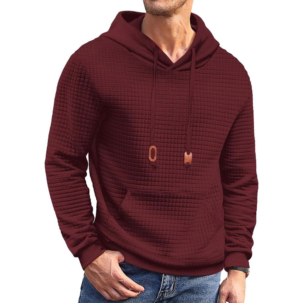 imageCOOFANDY Mens Hoodies Sweatshirts Long Sleeve Fashion Waffle Knit Pullover Hoodie with PocketWine Red