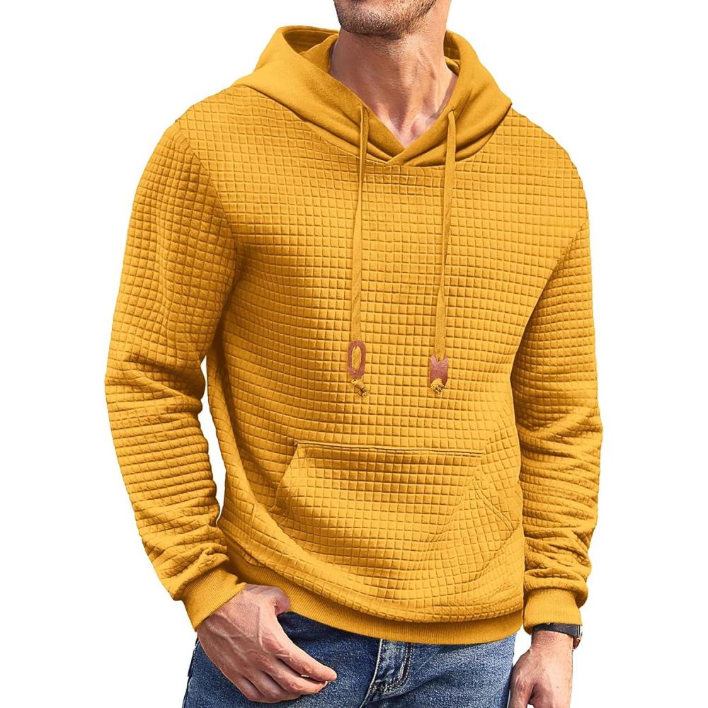 imageCOOFANDY Mens Hoodies Sweatshirts Long Sleeve Fashion Waffle Knit Pullover Hoodie with PocketYellow