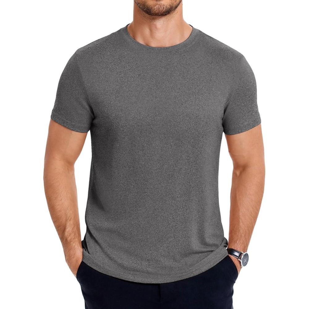 imageCOOFANDY Mens Knit TShirts Casual Crewneck Short Sleeve Shirts Summer Tops Basic Pullover TeesAdark Grey 1pack