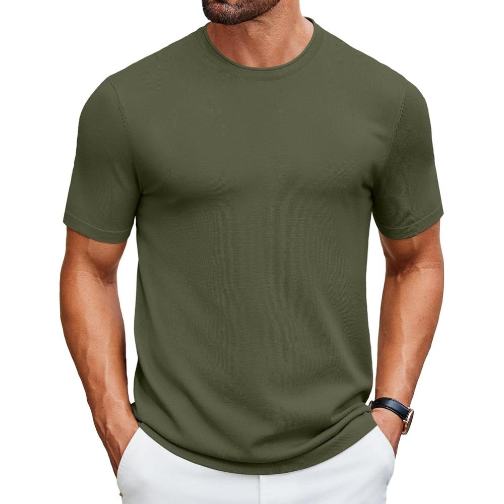 imageCOOFANDY Mens Knit TShirts Casual Crewneck Short Sleeve Shirts Summer Tops Basic Pullover TeesArmy Green