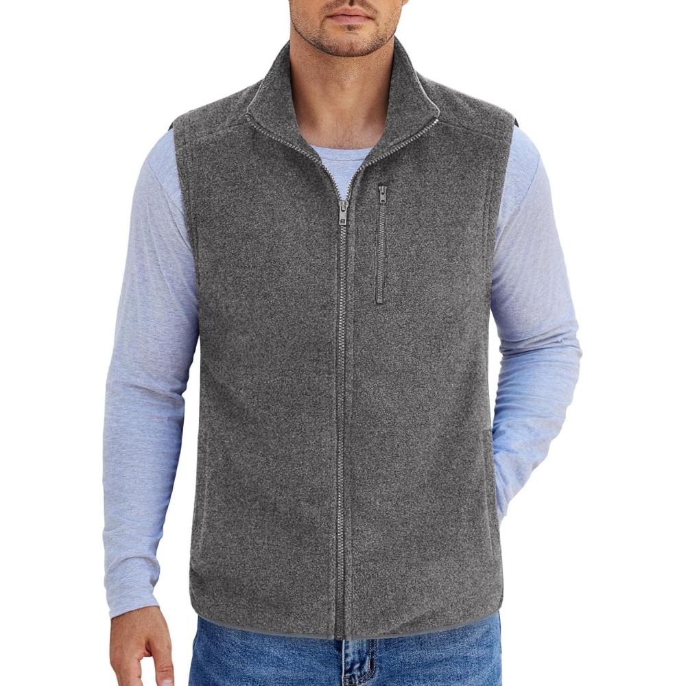 imageCOOFANDY Mens Lightweight Fleece Vest Sleeveless Zip Up Warm Jacket Casual Outerwear Vests With PocketsGrey