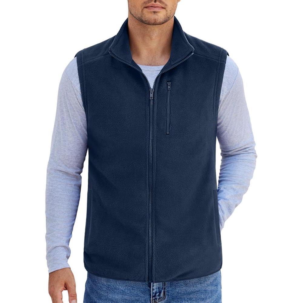 imageCOOFANDY Mens Lightweight Fleece Vest Sleeveless Zip Up Warm Jacket Casual Outerwear Vests With PocketsNavy