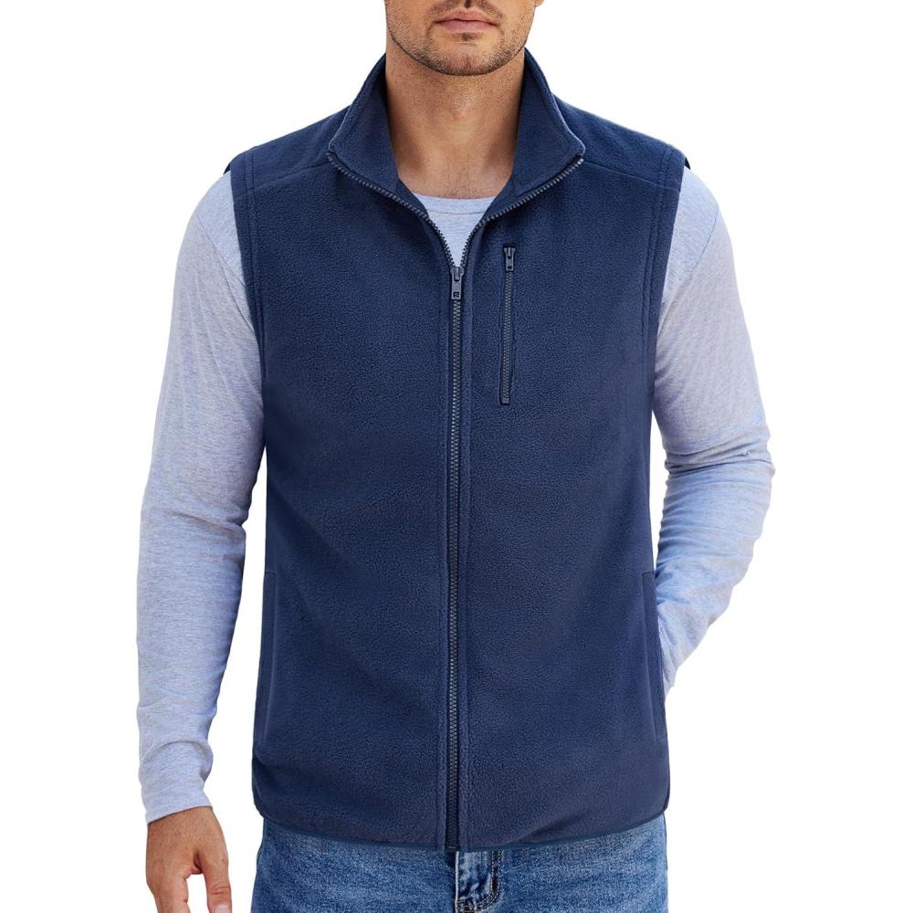 imageCOOFANDY Mens Lightweight Fleece Vest Sleeveless Zip Up Warm Jacket Casual Outerwear Vests With PocketsOcean Blue