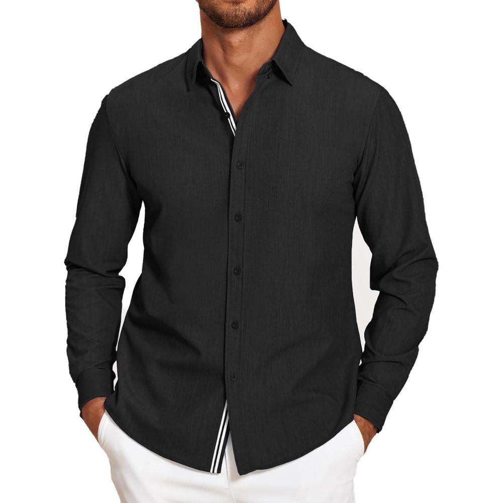 imageCOOFANDY Mens Long Sleeve Button Down Shirts Casual Untucked Dress Shirt Beach Wedding ShirtsBlack
