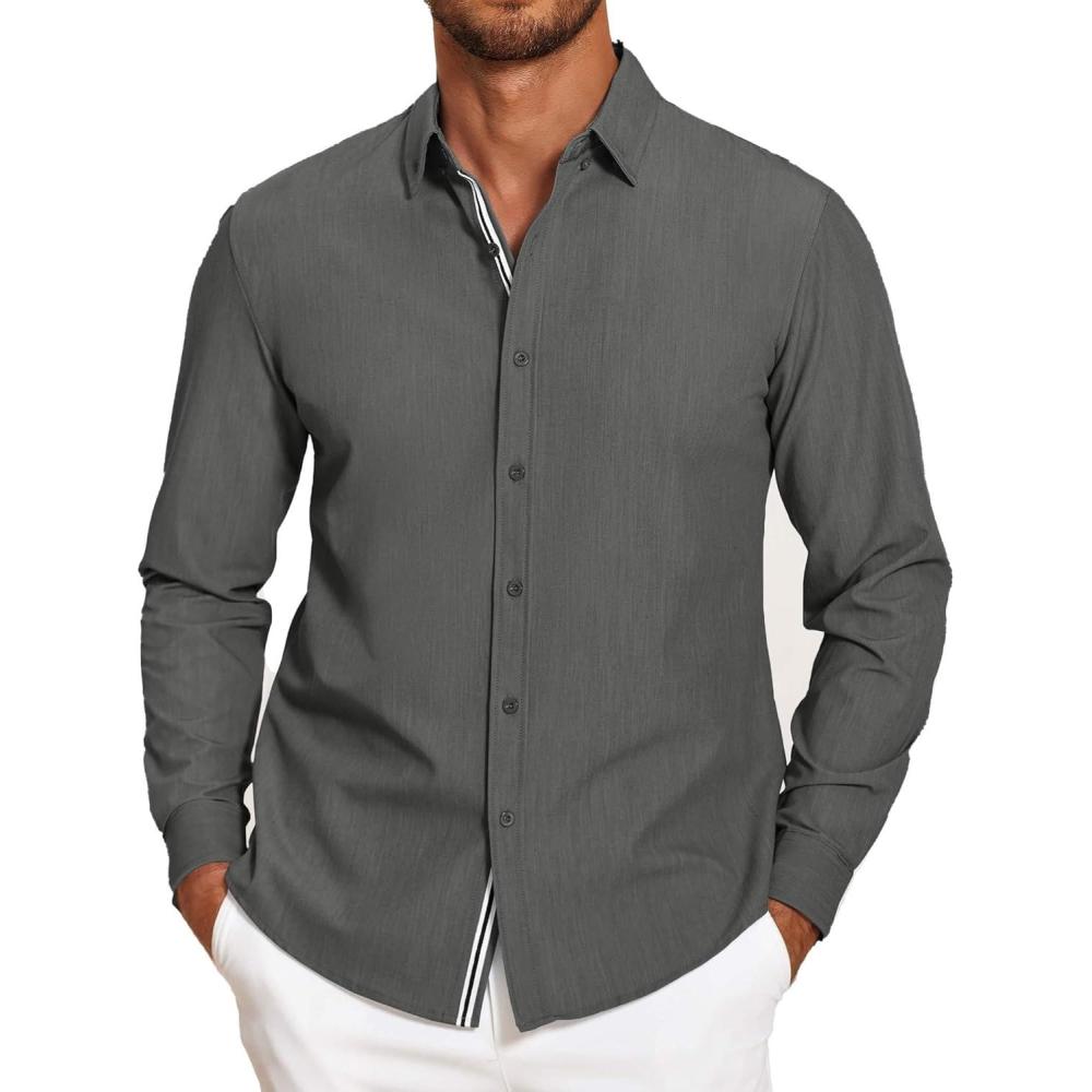 imageCOOFANDY Mens Long Sleeve Button Down Shirts Casual Untucked Dress Shirt Beach Wedding ShirtsDark Grey