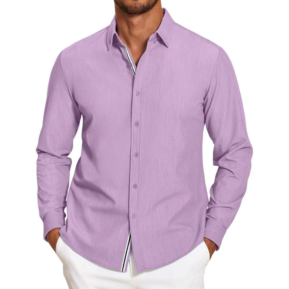 imageCOOFANDY Mens Long Sleeve Button Down Shirts Casual Untucked Dress Shirt Beach Wedding ShirtsLight Purple