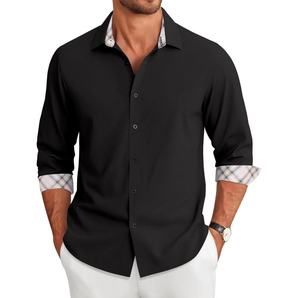 imageCOOFANDY Mens Long Sleeve Button Down Shirts Casual Untucked Shirt Regular Fit Dress ShirtBlack