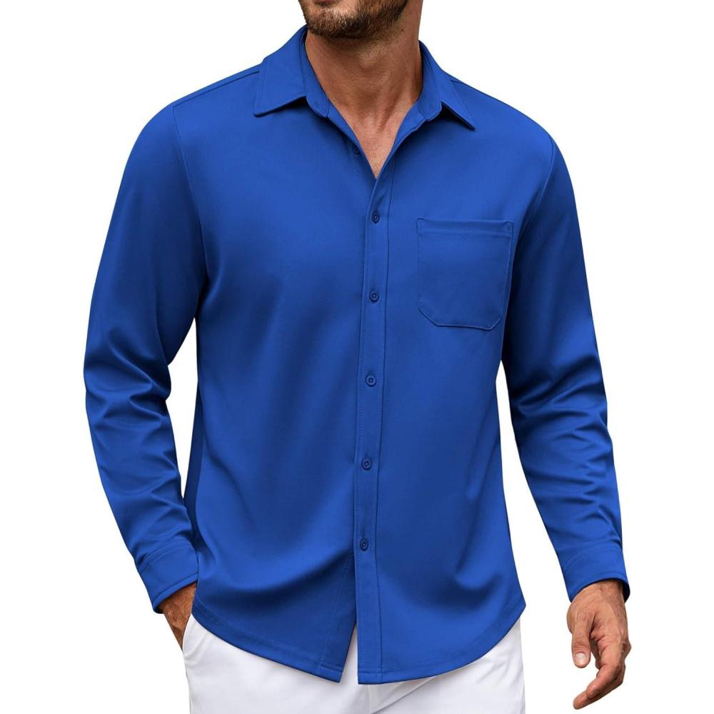 imageCOOFANDY Mens Long Sleeve Casual Button Down Shirt Wrinkle Free Untucked Dress ShirtsBlue