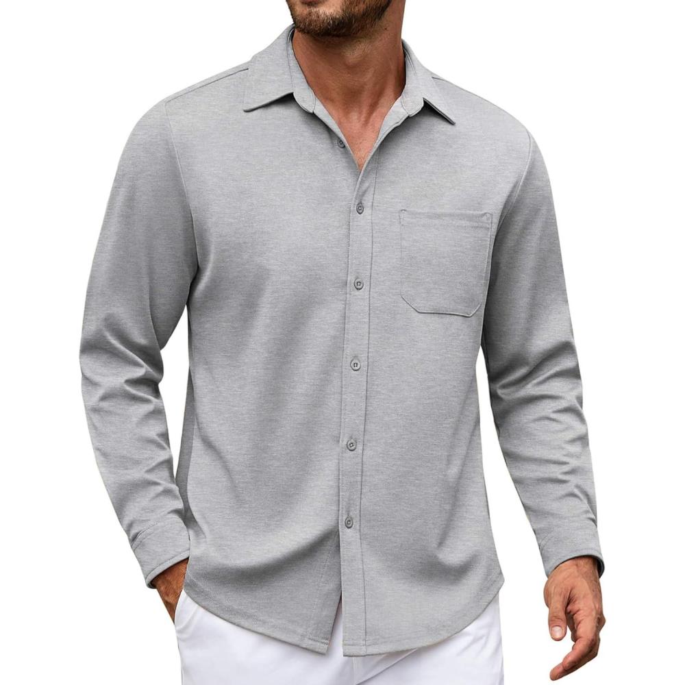imageCOOFANDY Mens Long Sleeve Casual Button Down Shirt Wrinkle Free Untucked Dress ShirtsGrey