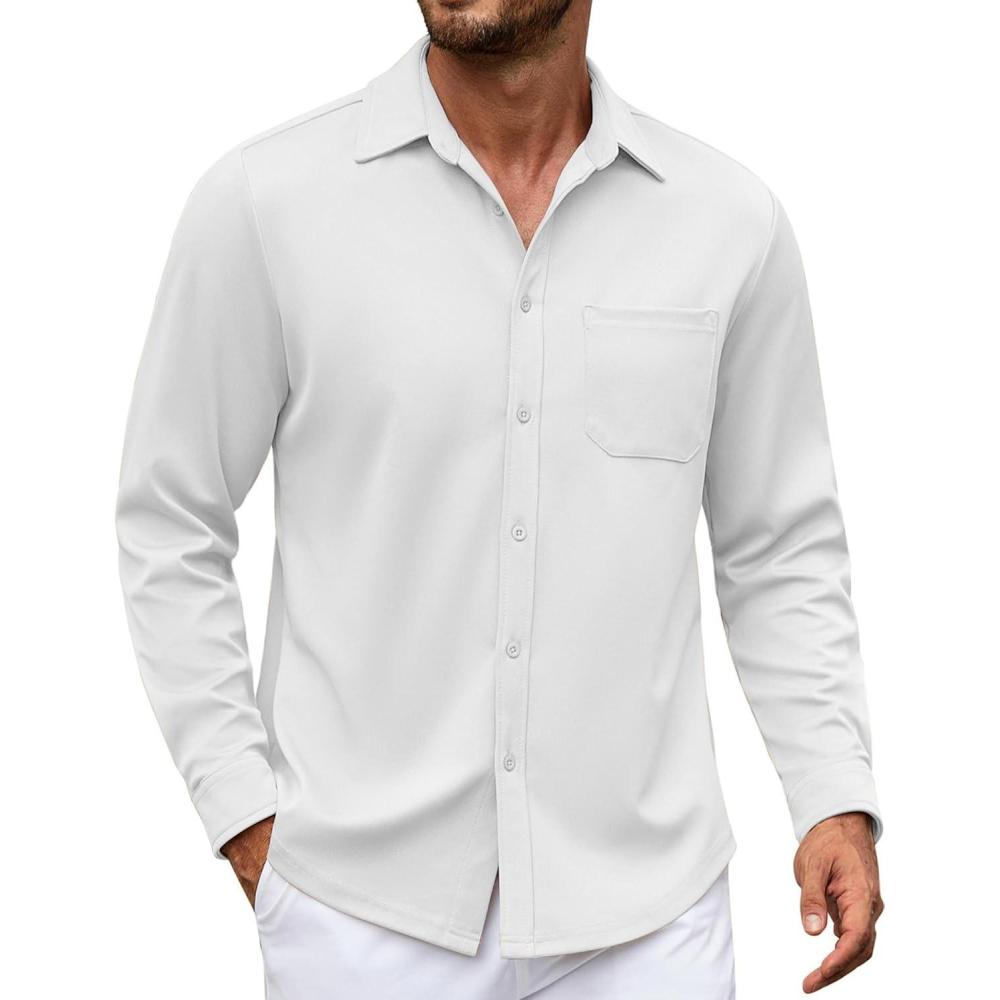 imageCOOFANDY Mens Long Sleeve Casual Button Down Shirt Wrinkle Free Untucked Dress ShirtsWhite