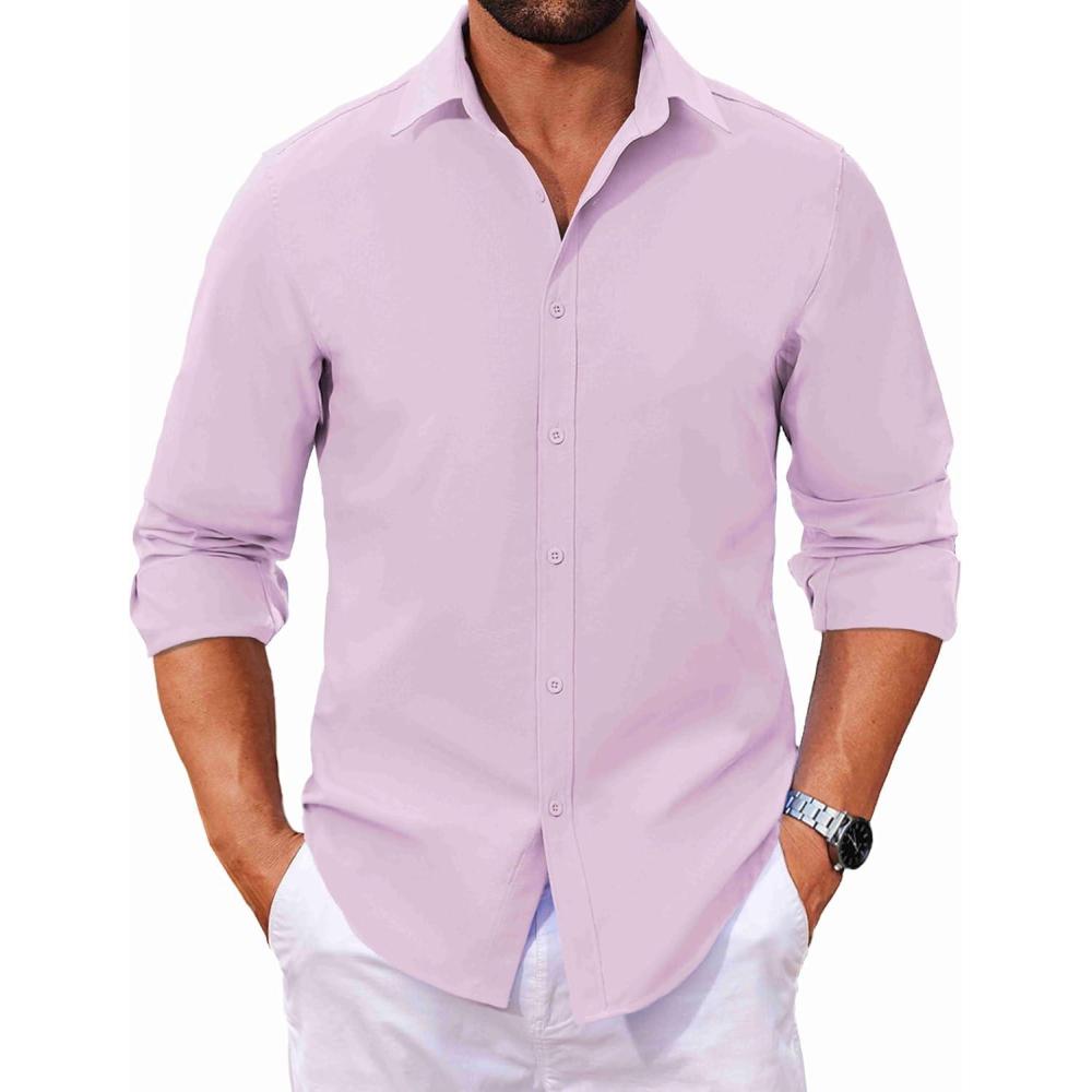 imageCOOFANDY Mens Long Sleeve Dress Shirt Casual Button Down Shirts Wrinkle Free Untucked ShirtLavender