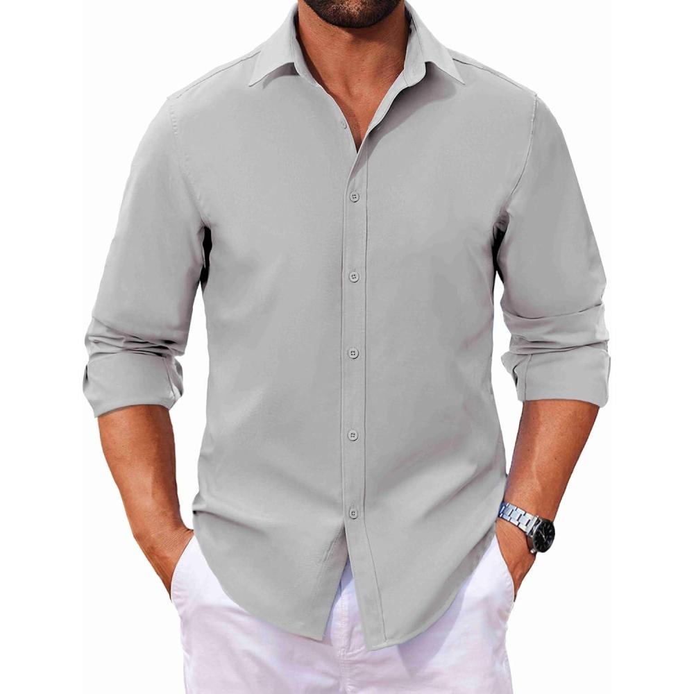 imageCOOFANDY Mens Long Sleeve Dress Shirt Casual Button Down Shirts Wrinkle Free Untucked ShirtLight Grey