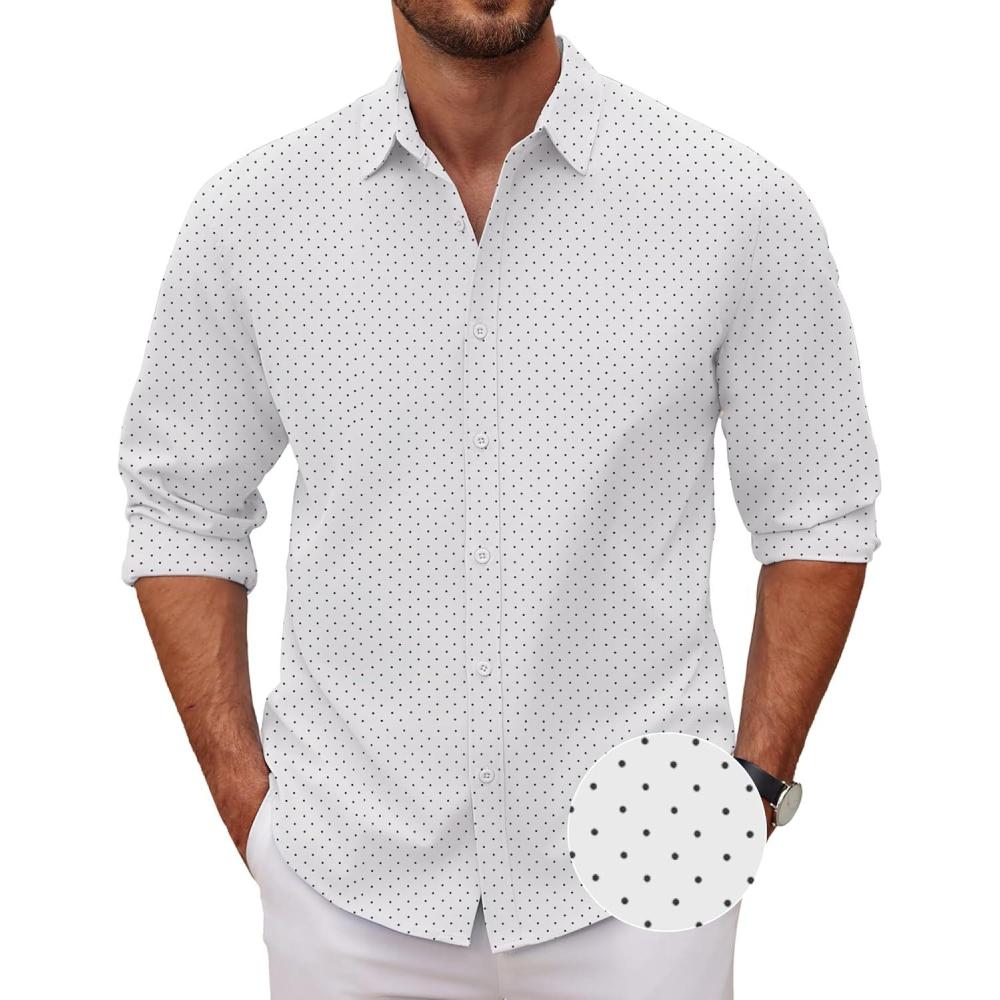 imageCOOFANDY Mens Long Sleeve Dress Shirt Casual Button Down Shirts Wrinkle Free Untucked ShirtPrintedwhite Dots
