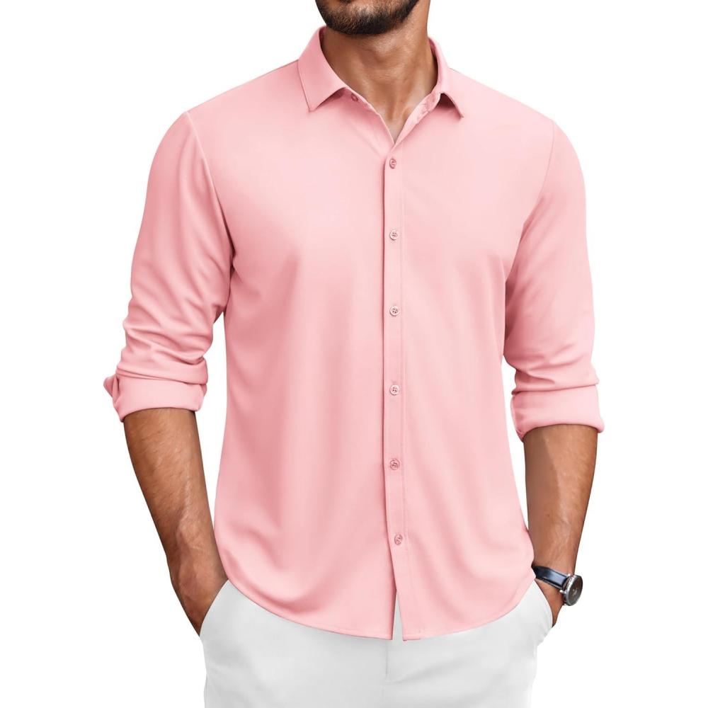 imageCOOFANDY Mens Long Sleeve Wrinkle Free Shirts Button Down Casual Stretch Dress ShirtDark Pink