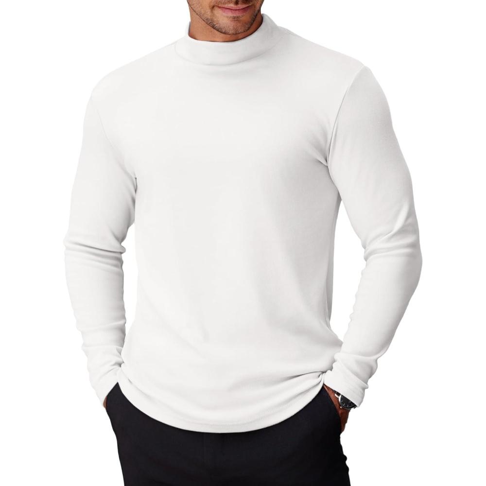imageCOOFANDY Mens Mock Turtleneck Long Sleeve Shirts Basic Thermal Turtle Neck Undershirt Lightweight Pullover Sweaters TopAwhite