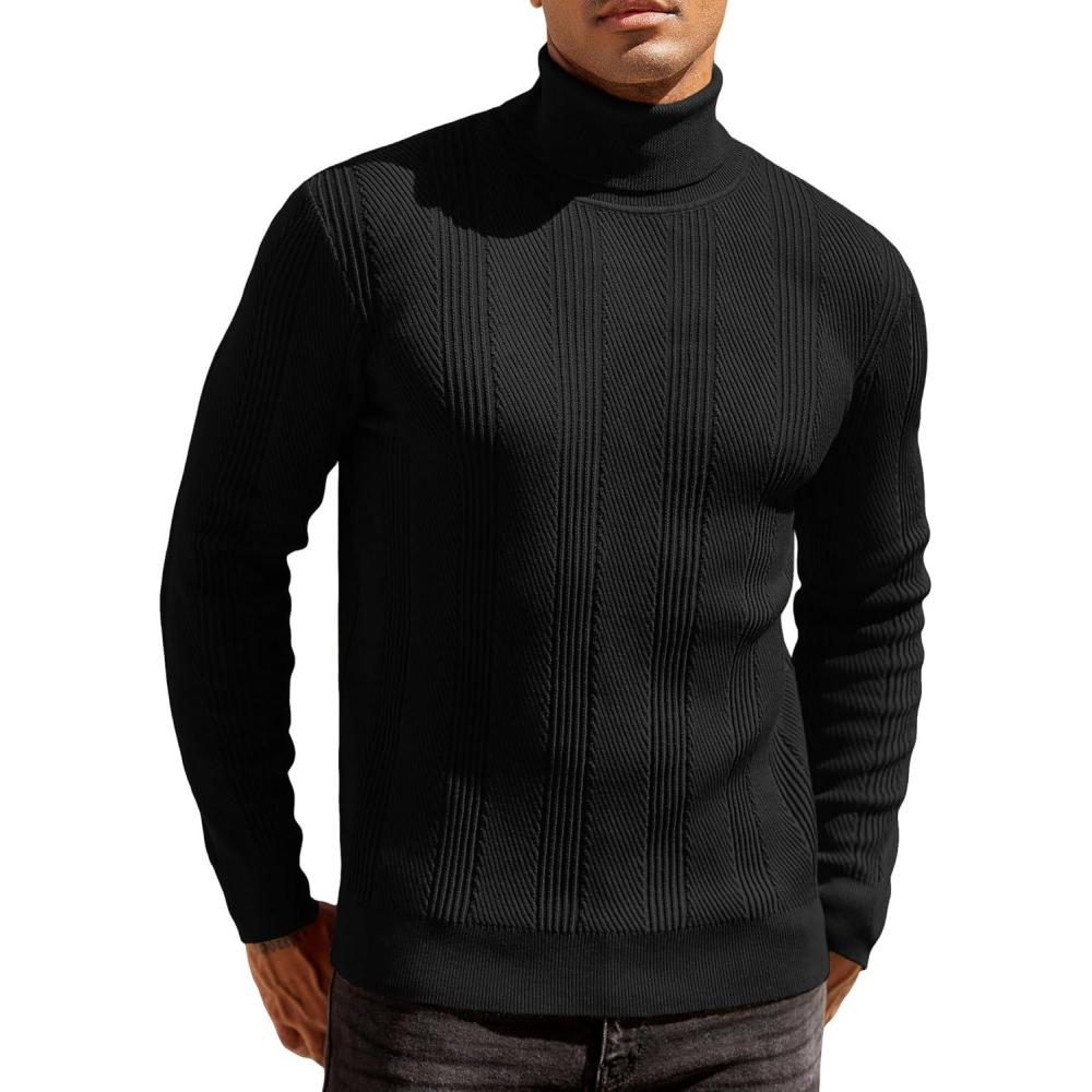 imageCOOFANDY Mens Mock Turtleneck Long Sleeve Shirts Basic Thermal Turtle Neck Undershirt Lightweight Pullover Sweaters TopBlack